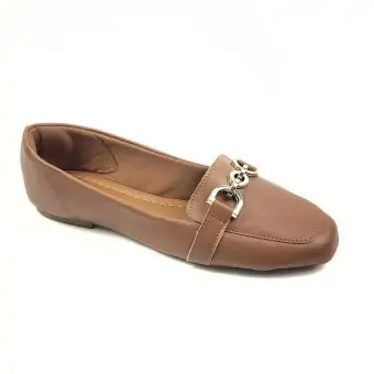 Mocassim quadrado Com enfeite Sapato feminino caramelo
