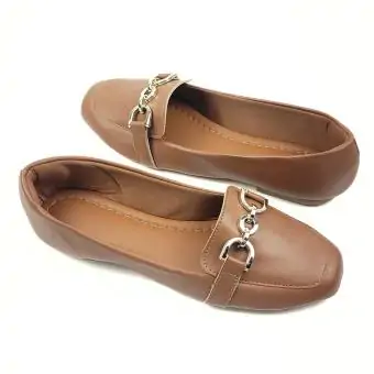 Mocassim quadrado Com enfeite Sapato feminino caramelo