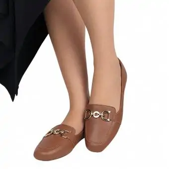 Mocassim quadrado Com enfeite Sapato feminino caramelo