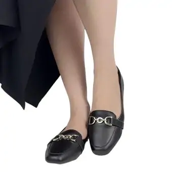 Mocassim quadrado Com enfeite Sapato feminino preto