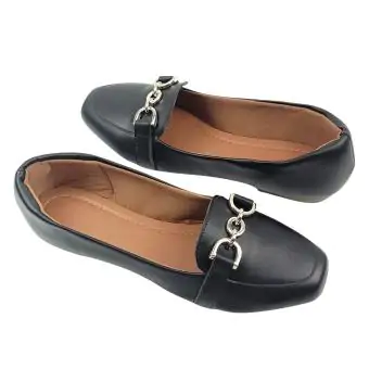 Mocassim quadrado Com enfeite Sapato feminino preto