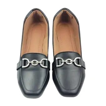 Mocassim quadrado Com enfeite Sapato feminino preto