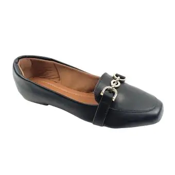 Mocassim quadrado Com enfeite Sapato feminino preto