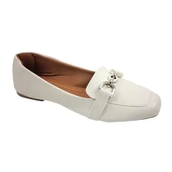 Mocassim quadrado Com enfeite Sapato feminino off white