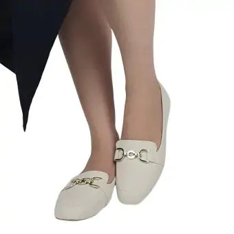 Mocassim quadrado Com enfeite Sapato feminino off white