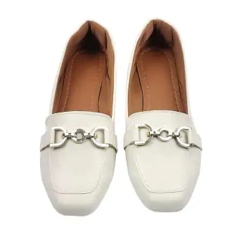Mocassim quadrado Com enfeite Sapato feminino off white